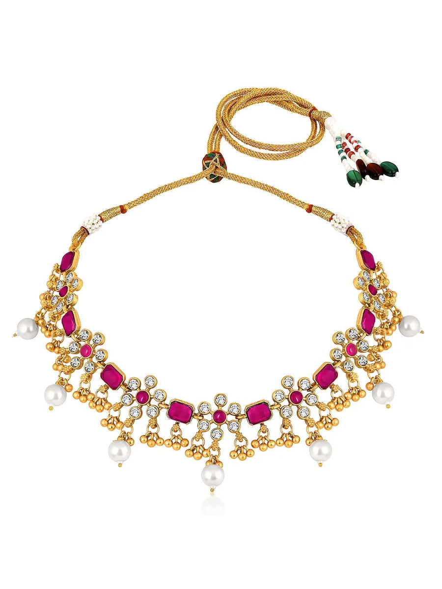 Vintage Jade Short Necklace Set - Rani Pink