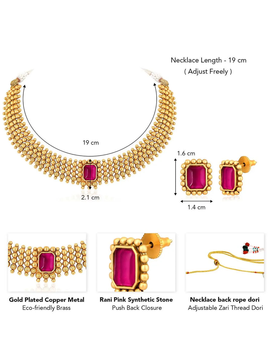 Emerald Shine Dazzling Necklace Set - Rani Pink
