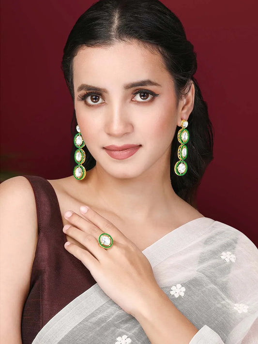 Kundan Earrings & Ring Set – Elegant Ethnic Jewellery | Peora

