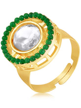 Elegant Green Kundan Earrings & Ring Set