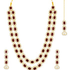 Gold Plated Maroon Halo Layered Necklace Set