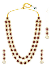 Gold Plated Maroon Halo Layered Necklace Set