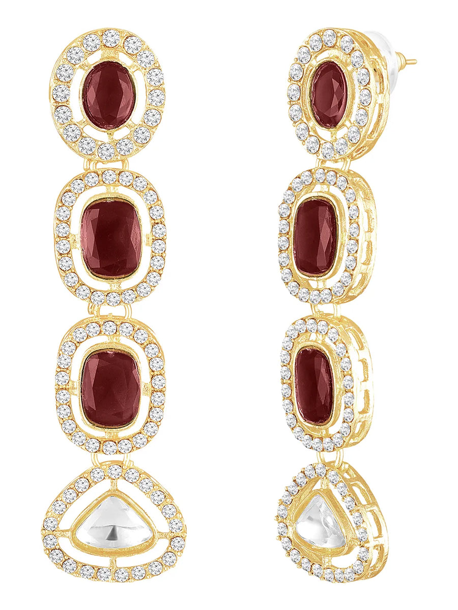 Gold Plated Maroon Halo Layered Necklace Set