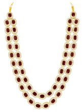 Gold Plated Maroon Halo Layered Necklace Set