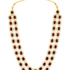 Gold Plated Maroon Halo Layered Necklace Set