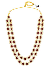Gold Plated Maroon Halo Layered Necklace Set