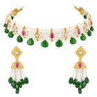 Peora Green Onyx Pearl Kundan Choker Set