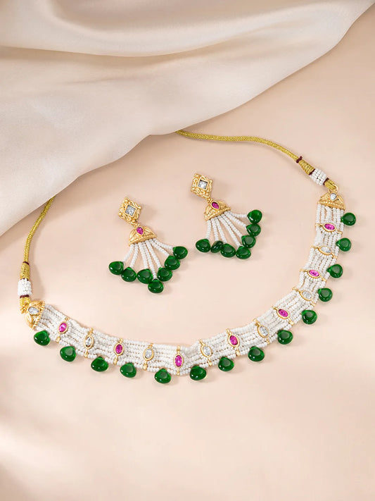 Peora Green Onyx Pearl Kundan Choker Set