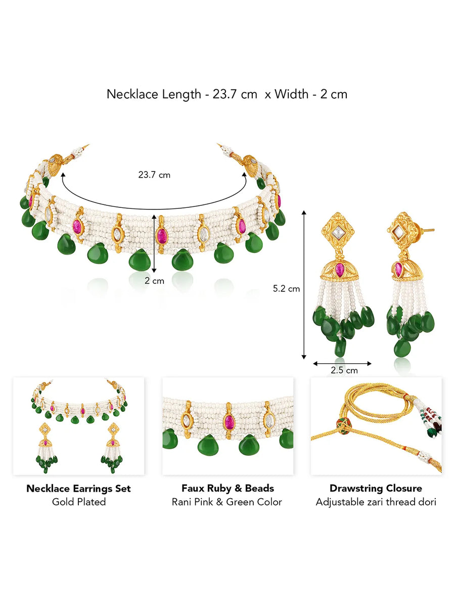 Peora Green Onyx Pearl Kundan Choker Set