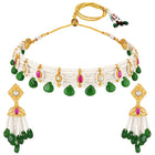 Peora Green Onyx Pearl Kundan Choker Set