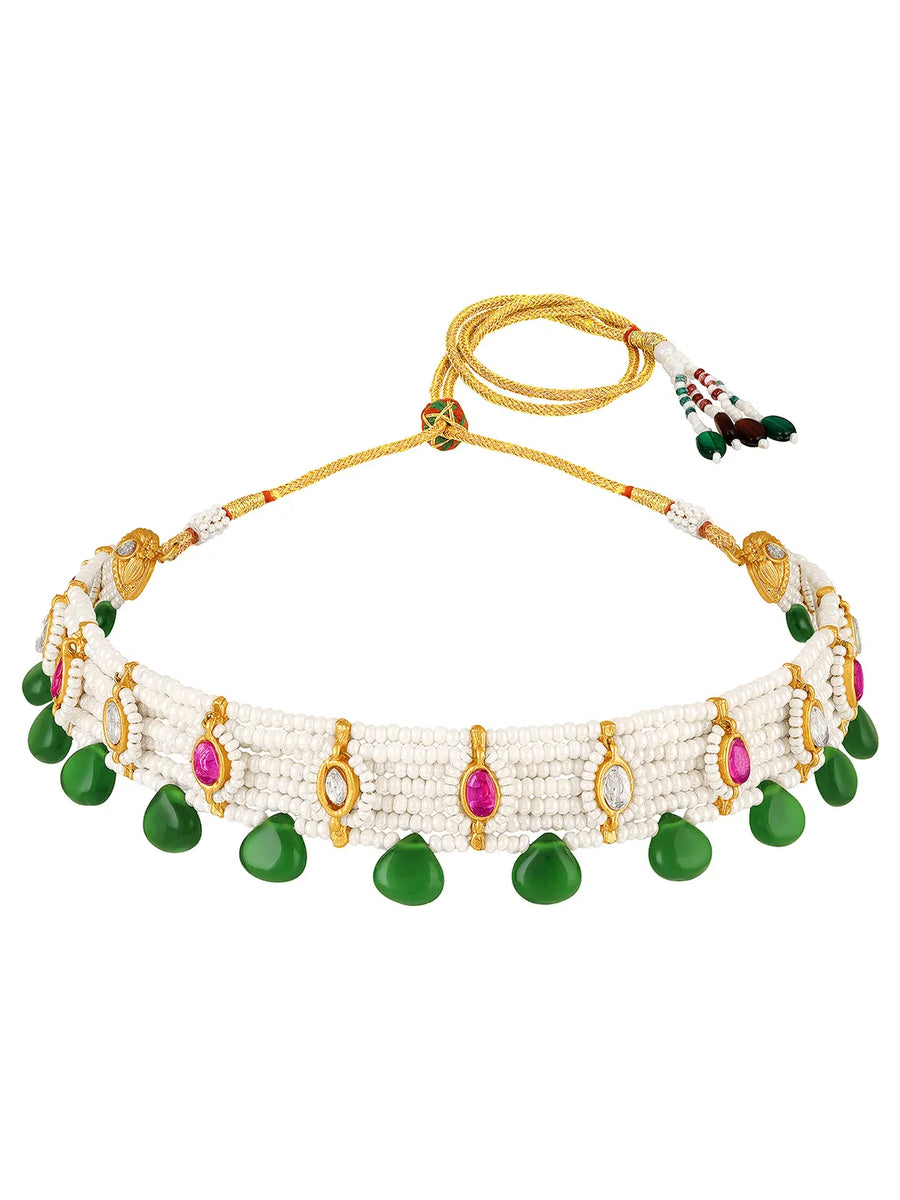 Peora Green Onyx Pearl Kundan Choker Set