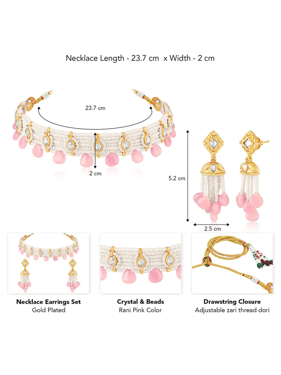Peora Rose Pink Pearl Kundan Choker Set
