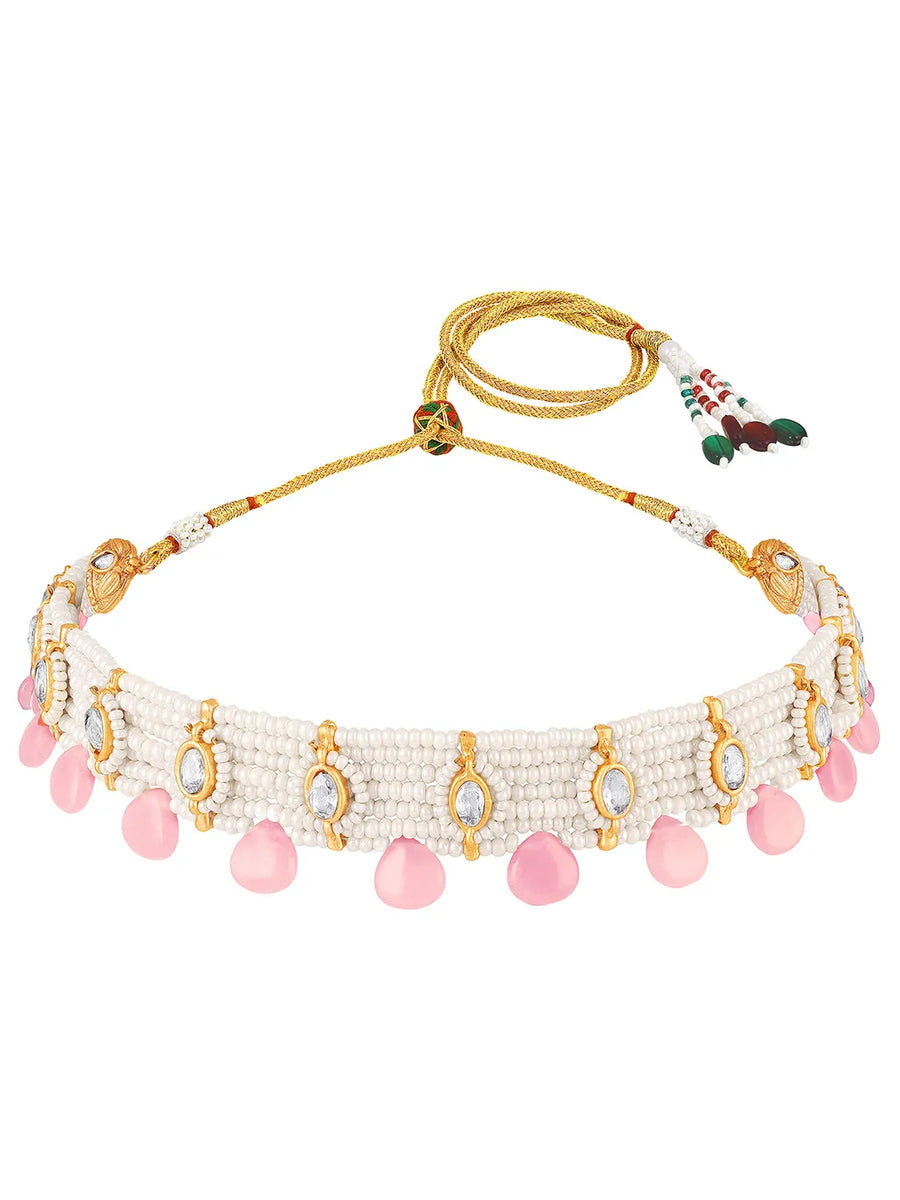 Peora Rose Pink Pearl Kundan Choker Set