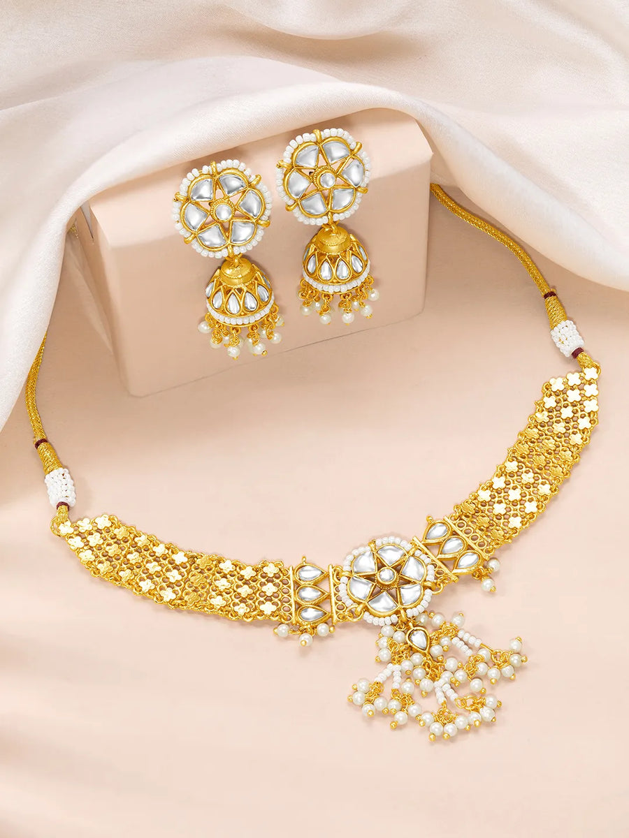 Royal Kundan Beads Necklace Jhumki Set