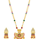 Multi necklace earrings set crafted from alloy, adorned with faux kundan & beads for an elegant, timeless look | Peora
