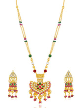 Multi necklace earrings set crafted from alloy, adorned with faux kundan & beads for an elegant, timeless look | Peora

