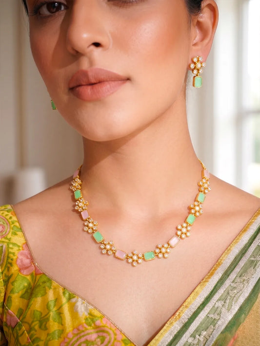 Peora Mint Elegance Necklace Set - Gold