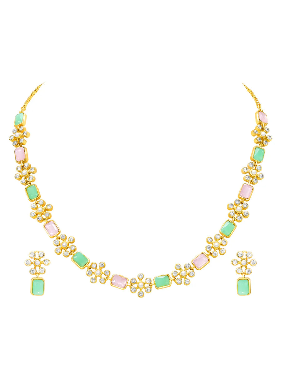 Peora Mint Elegance Necklace Set - Gold