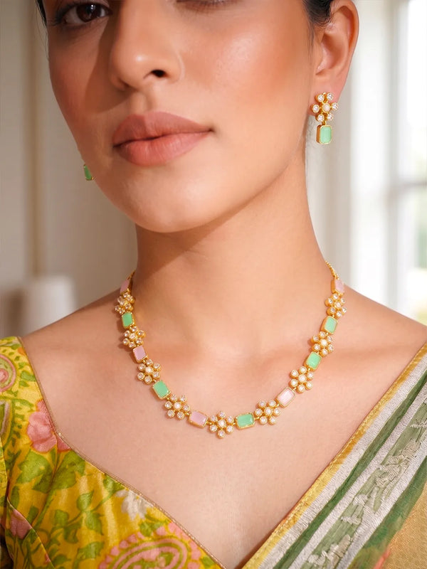Peora Mint Elegance Necklace Set - Gold