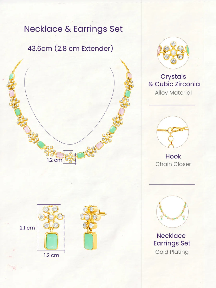 Peora Mint Elegance Necklace Set - Gold