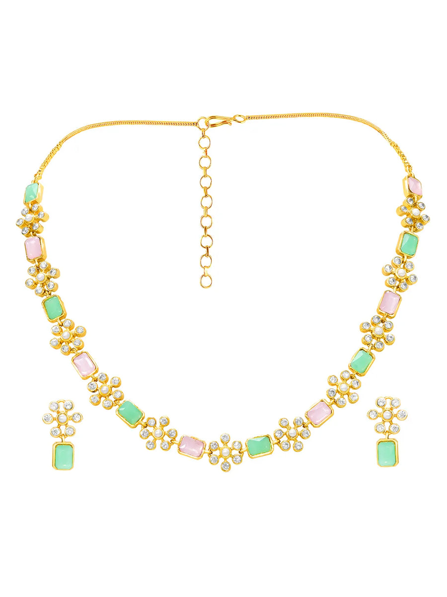 Peora Mint Elegance Necklace Set - Gold