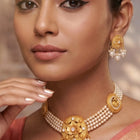 Peora Pearl Rosette Necklace Set - Gold