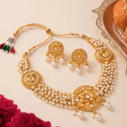 Peora Pearl Rosette Necklace Set - Gold