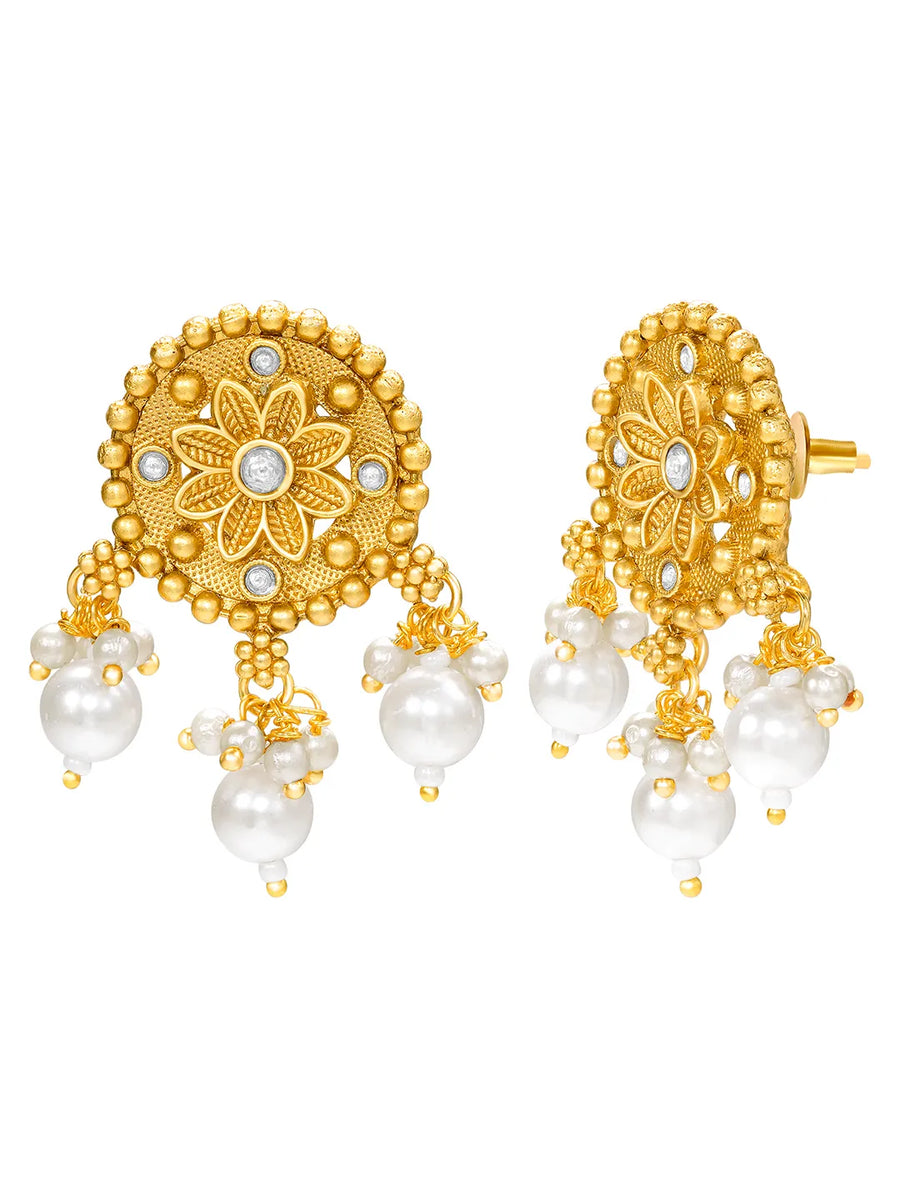 Peora Pearl Rosette Necklace Set - Gold