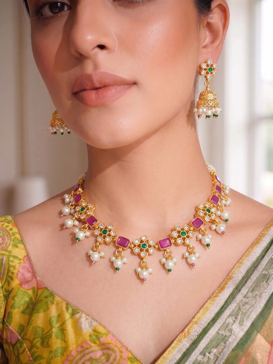 Gold Plated Multicolor Necklace Set for Women