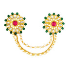 Gold Plated Kundan Floral Double Finger Ring