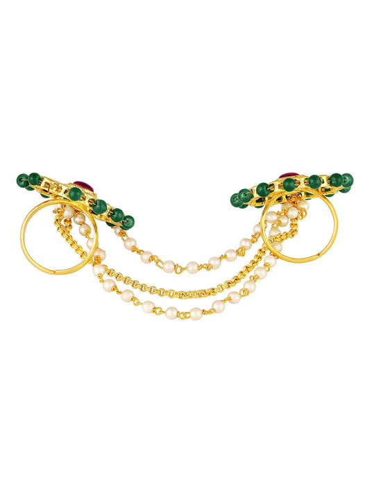 Gold Plated Kundan Floral Double Finger Ring