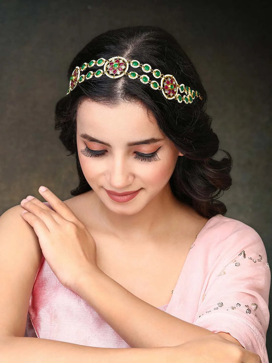 Royal Stones Sheesh Patti – Majestic Bridal Headpiece | Peora

