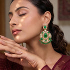 Gold Plated Green Stone Statement Earrings
