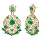 Gold Plated Green Stone Statement Earrings