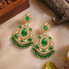 Gold Plated Green Stone Statement Earrings