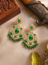 Gold Plated Green Stone Statement Earrings