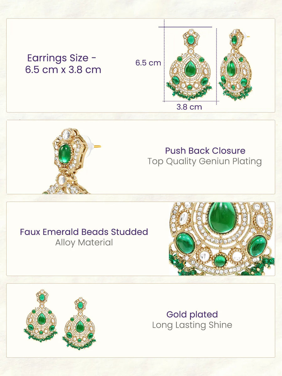 Gold Plated Green Stone Statement Earrings