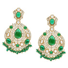 Gold Plated Green Stone Statement Earrings