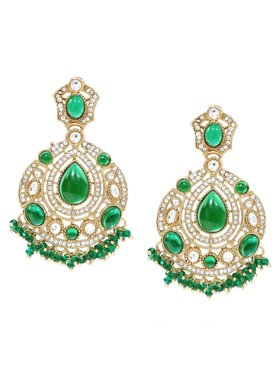 Gold Plated Green Stone Statement Earrings