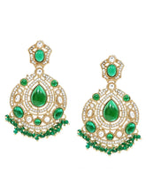 Gold Plated Green Stone Statement Earrings