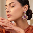 Gold Plated Purple Stone Statement Earrings