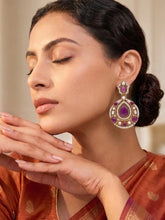 Gold Plated Purple Stone Statement Earrings