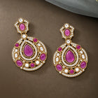 Gold Plated Purple Stone Statement Earrings