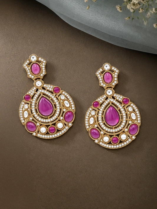 Gold Plated Purple Stone Statement Earrings