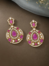 Gold Plated Purple Stone Statement Earrings