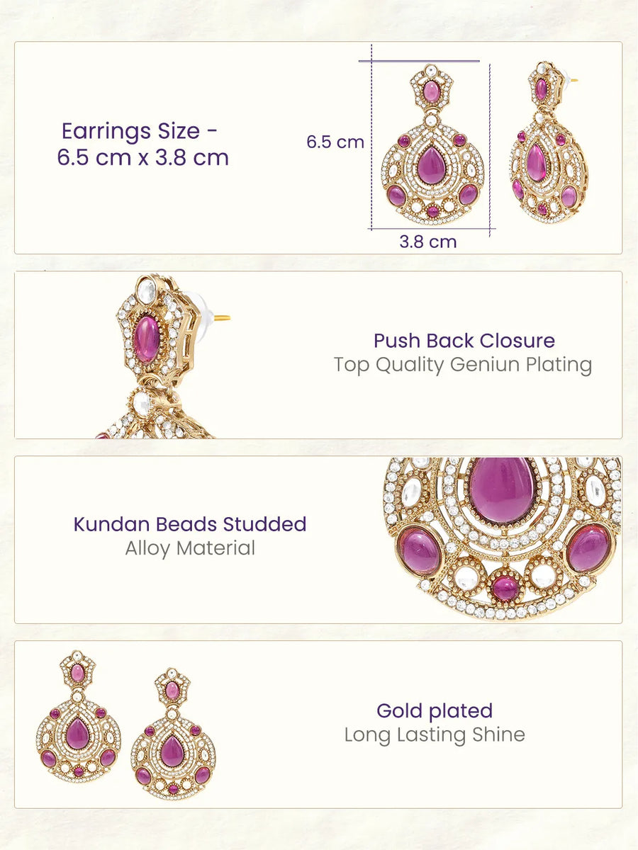 Gold Plated Purple Stone Statement Earrings