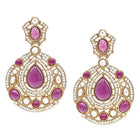 Gold Plated Purple Stone Statement Earrings