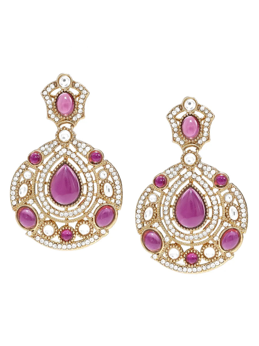 Gold Plated Purple Stone Statement Earrings