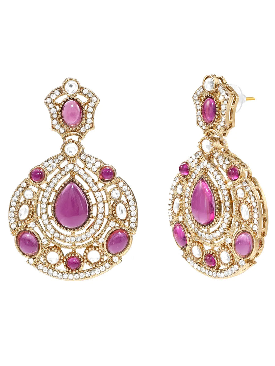 Gold Plated Purple Stone Statement Earrings