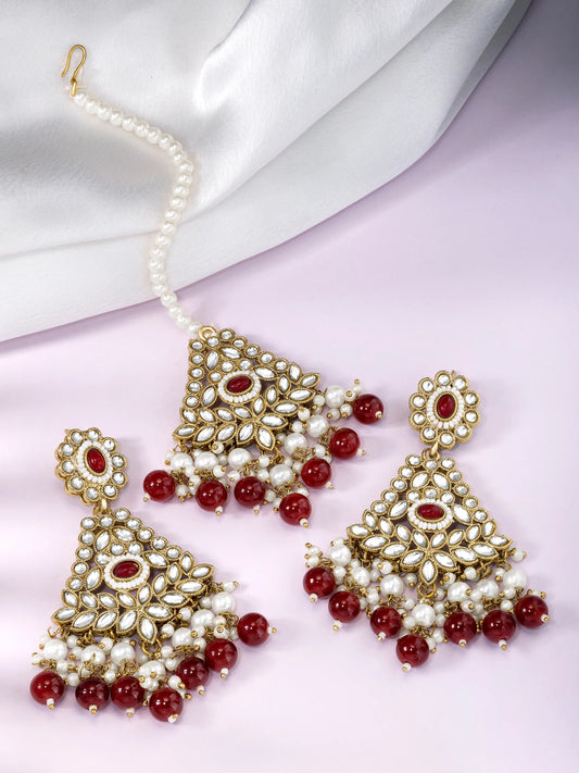 Glamorous Gleaming Bridal Maang Tikka - Maroon